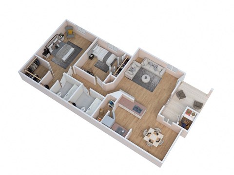 a 3d floor plan of a home with a bedroom and living room